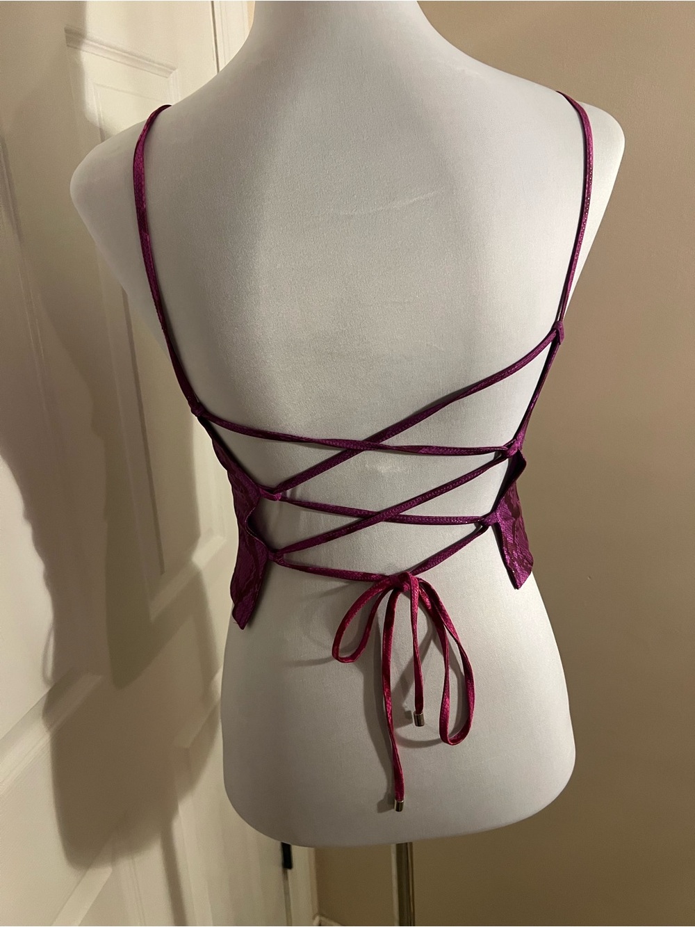 Express: Women's shiny Lace-Up Bralette - Plum size small